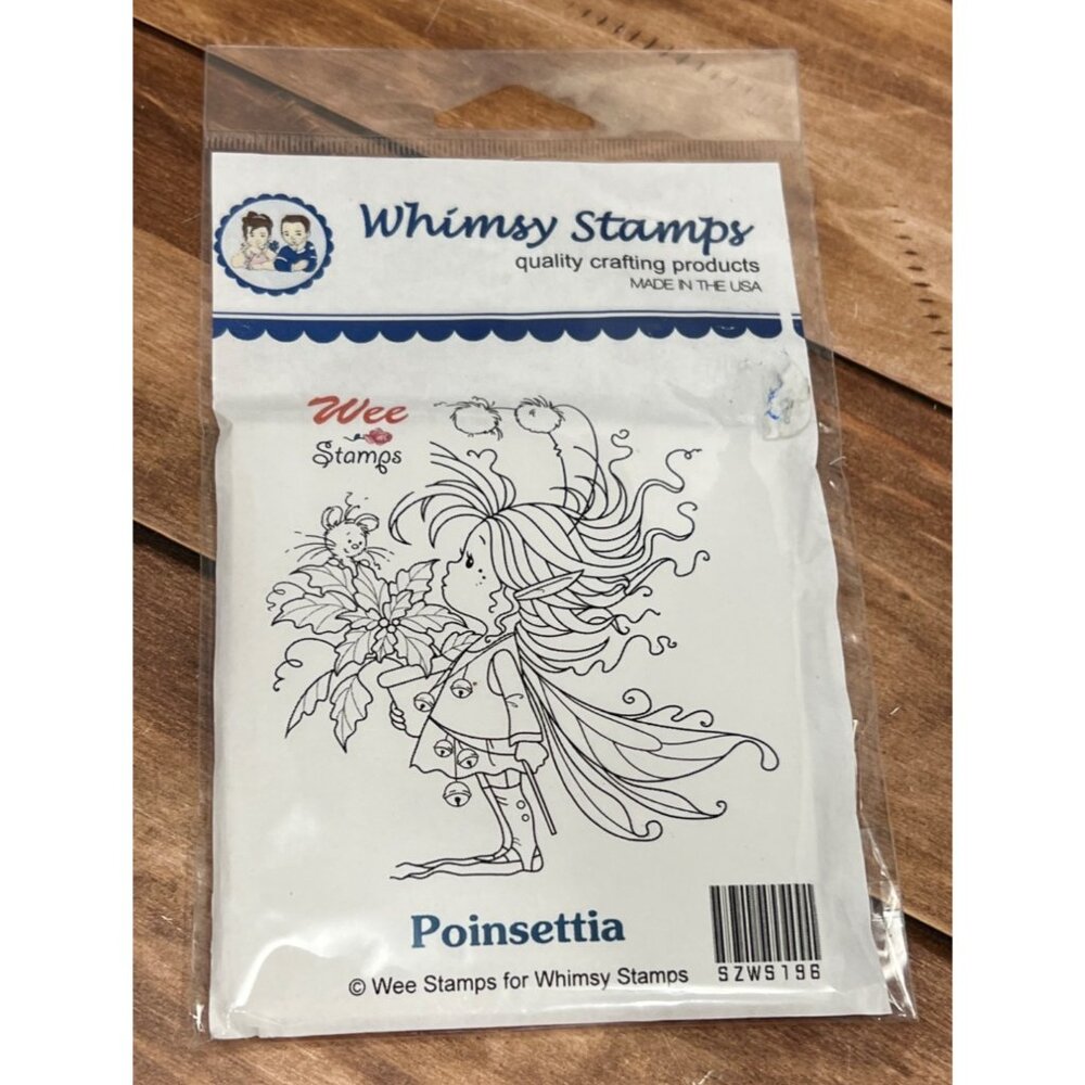 WEE / WHIMSY STAMPS SZWS196 POINSETTIA FOAM MOUNTED RUBBER STAMP FAIRY MOUSE